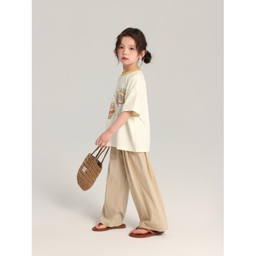 布丁哈魯童裝夏裝女童洋氣短袖2026夏季新款兒童百搭撞色卡通T恤