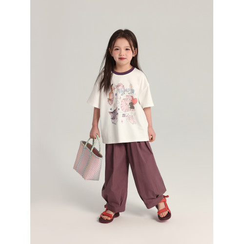 布丁哈魯童裝夏裝女童洋氣短袖2026夏季新款兒童百搭撞色卡通T恤