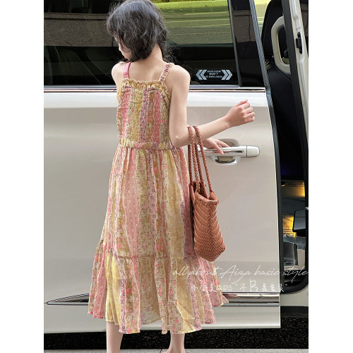 孫小美kids 法式浪漫女童碎花連衣裙2025夏裝新款兒童裙子吊帶裙