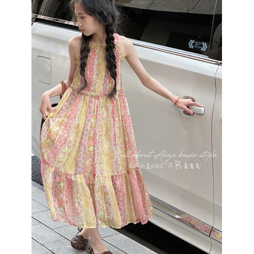 孫小美kids 法式浪漫女童碎花連衣裙2025夏裝新款兒童裙子吊帶裙