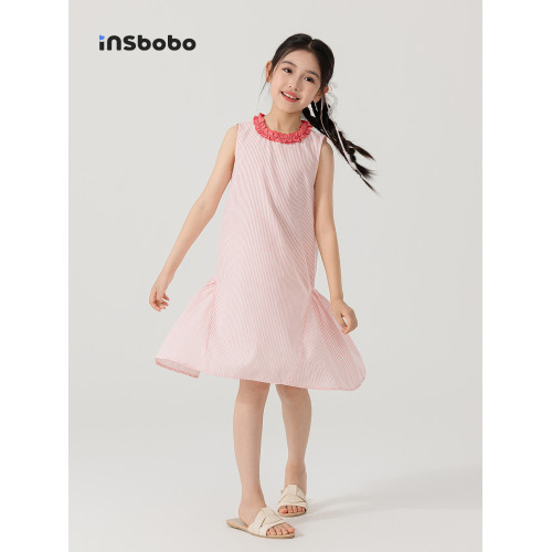INSbobo童裝女童連衣裙2025新款背心裙獨特兒童夏裙女孩條紋裙子
