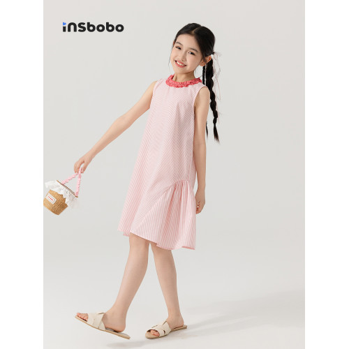 INSbobo童裝女童連衣裙2025新款背心裙獨特兒童夏裙女孩條紋裙子