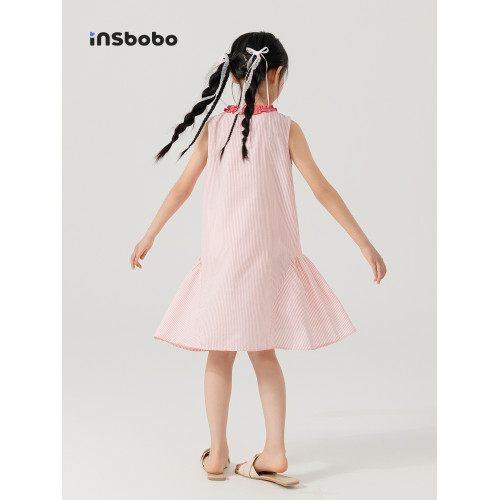 INSbobo童裝女童連衣裙2025新款背心裙獨特兒童夏裙女孩條紋裙子