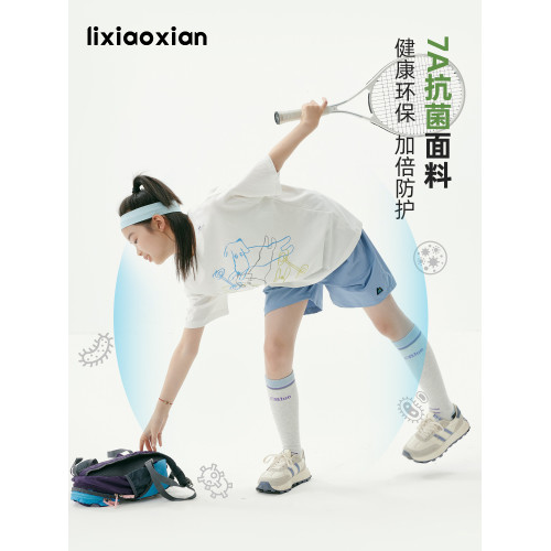 梨小閒女童【清透雅紗棉】夏短袖T恤兒童中大童線條印花休閒體恤