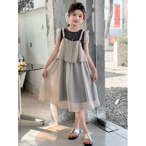 女童夏裝連衣裙2025新款大童洋氣女孩短袖公主裙兒童夏季裙子套裝