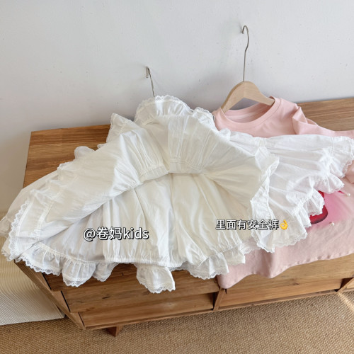 卷媽童品26夏季女童蕾絲花邊短裙中大童甜美棉布半身裙大裙擺裙褲
