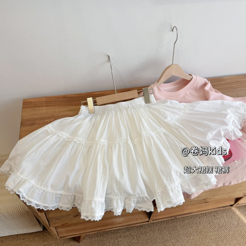 卷媽童品26夏季女童蕾絲花邊短裙中大童甜美棉布半身裙大裙擺裙褲