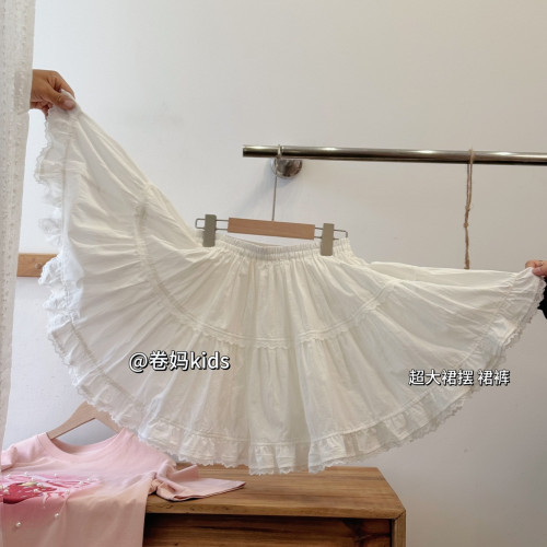 卷媽童品26夏季女童蕾絲花邊短裙中大童甜美棉布半身裙大裙擺裙褲