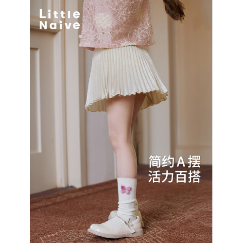 Little Naive女童時髦半身裙夏新款甜美百褶半裙兒童光澤公主裙褲