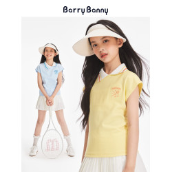 BarryBanny女童運動POLO衫2025夏季新款兒童純色百搭短袖T恤上衣