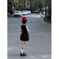 吉小可2025女童連衣裙夏季氣質短裙兒童辣妹背心裙中大童蛋糕裙