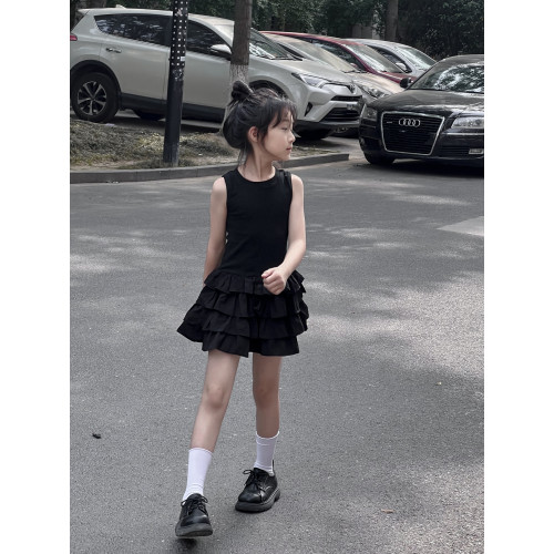 吉小可2025女童連衣裙夏季氣質短裙兒童辣妹背心裙中大童蛋糕裙