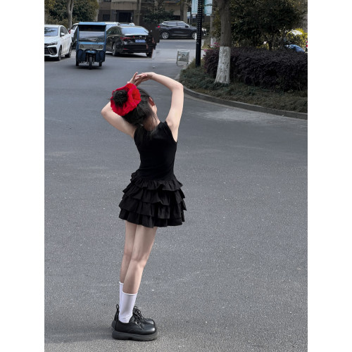 吉小可2025女童連衣裙夏季氣質短裙兒童辣妹背心裙中大童蛋糕裙