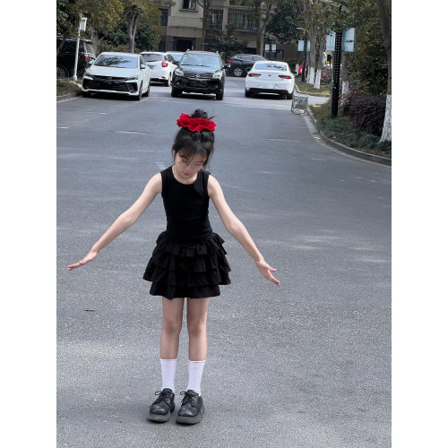 吉小可2025女童連衣裙夏季氣質短裙兒童辣妹背心裙中大童蛋糕裙