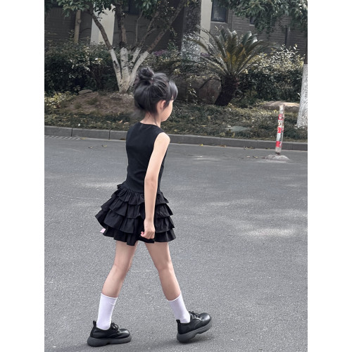 吉小可2025女童連衣裙夏季氣質短裙兒童辣妹背心裙中大童蛋糕裙