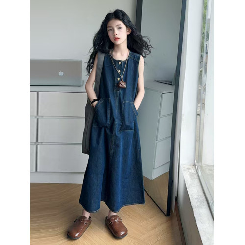 女童牛仔連衣裙2025新款夏季韓版中大童無袖背心裙中長款裙子潮