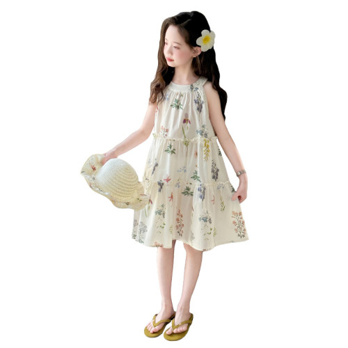 女童連衣裙夏季2025新款大兒童洋氣碎花背心裙女孩度假風沙灘裙子