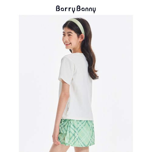 BarryBanny女童T恤2025夏季新款兒童洋氣女孩上衣小貓圓領短袖