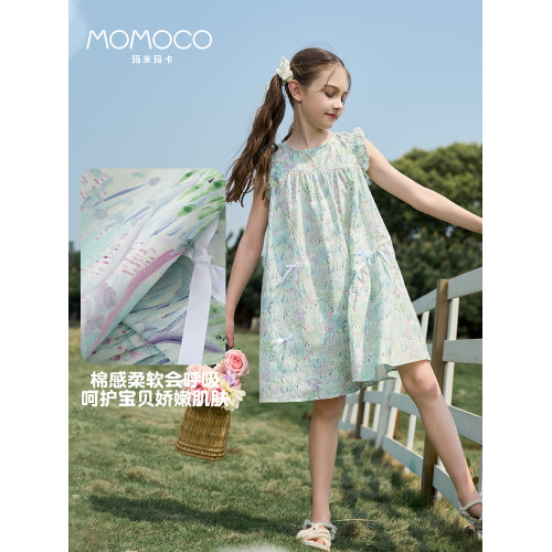 MOMOCO/瑪米瑪卡女童碎花連衣裙2025新款夏季中大童洋氣清新裙子