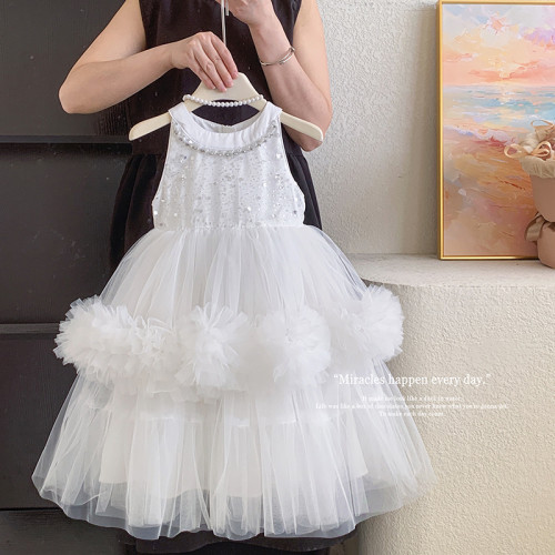 女童夏連衣裙2025新款兒童法式甜美網紗蓬蓬蛋糕裙生日禮服公主裙