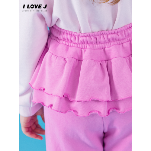 ILOVEJ韓國童裝2025秋季女童雙層荷葉邊高腰束腳運動褲/JXFPT17 ILOVEJ韓國童裝2025秋季女童雙層荷葉邊高腰束腳運動褲/JXFPT17