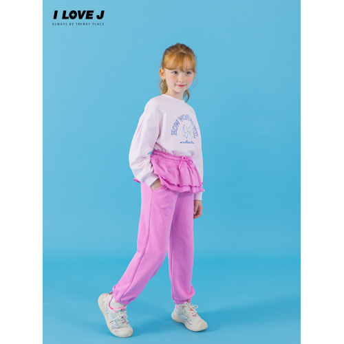 ILOVEJ韓國童裝2025秋季女童雙層荷葉邊高腰束腳運動褲/JXFPT17 ILOVEJ韓國童裝2025秋季女童雙層荷葉邊高腰束腳運動褲/JXFPT17