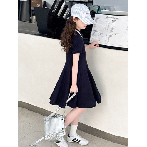 女童夏裝連衣裙2025新款洋氣兒童裝夏季短袖女孩女大童polo裙裙子