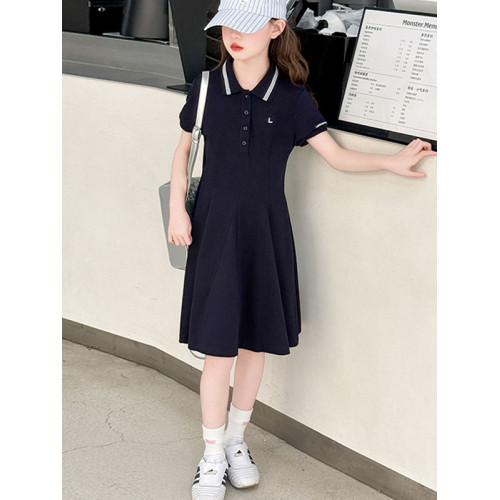 女童夏裝連衣裙2025新款洋氣兒童裝夏季短袖女孩女大童polo裙裙子