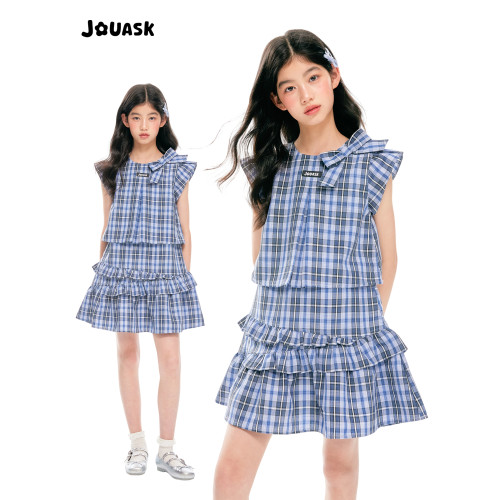 JOUASK童裝格子女童連衣裙夏季2025新款中大童復古休閒洋氣裙子夏