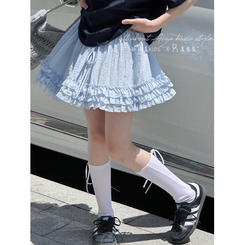 孫小美kids多層木耳邊女童半身裙2025新款夏裝兒童裙子甜美蓬蓬裙