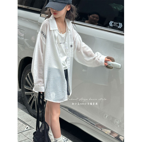 童裝女童防曬衫套裝兒童夏季襯衫上衣兩件套2025新款背心大童衣服