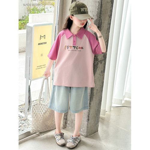 女童短袖T恤夏季polo衫純棉2025新款兒童女孩中大童洋氣上衣半袖