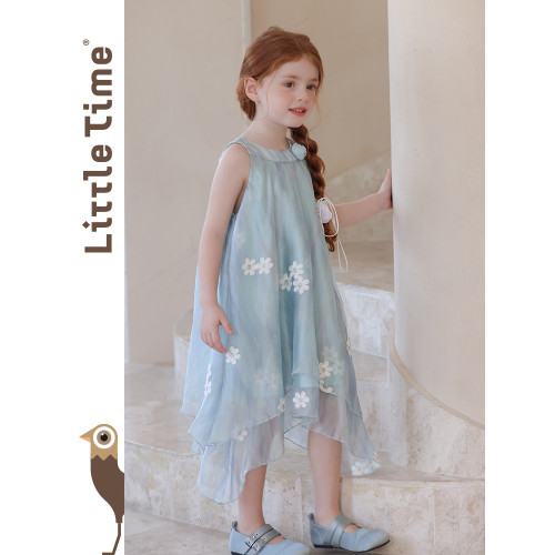 littletime女童連衣裙2025夏新款兒童洋氣時尚印花無袖背心公主裙