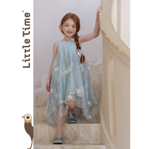 littletime女童連衣裙2025夏新款兒童洋氣時尚印花無袖背心公主裙