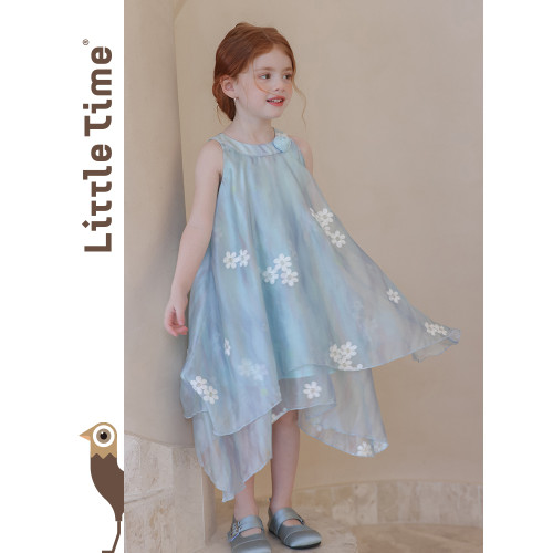 littletime女童連衣裙2025夏新款兒童洋氣時尚印花無袖背心公主裙