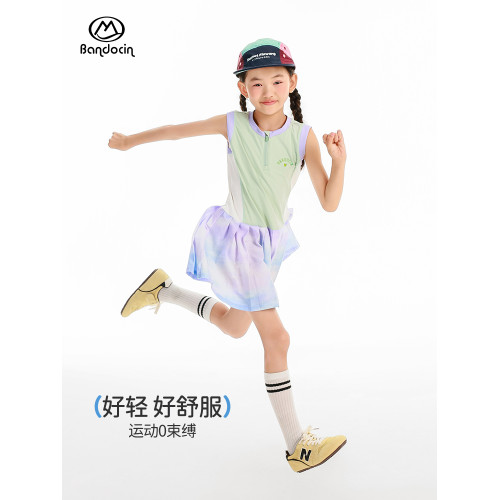 半度閒女童連衣裙夏季2025新款兒童吸溼速乾長裙夏裝女孩無袖裙子