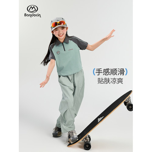 半度閒女童夏裝運動polo短袖洋氣中大童2025新款兒童夏季薄款上衣