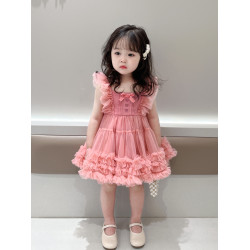 女童生日公主裙夏裝六一表演吊帶柔軟網紗洋氣tutu裙女寶周嵗禮服