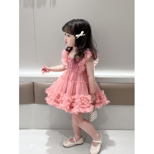 女童生日公主裙夏裝六一表演吊帶柔軟網紗洋氣tutu裙女寶周嵗禮服