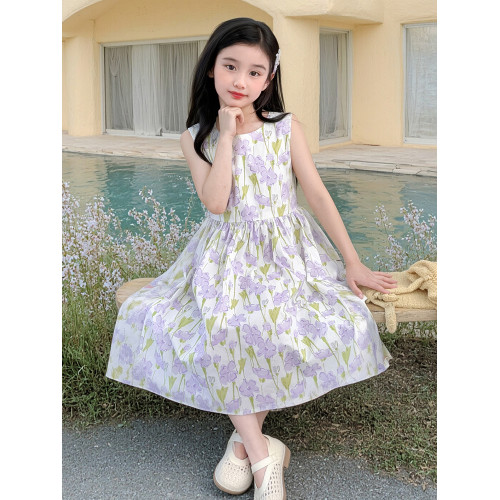 中大女童連衣裙夏季2025新款兒童純棉碎花無袖背心裙子洋氣棉布裙