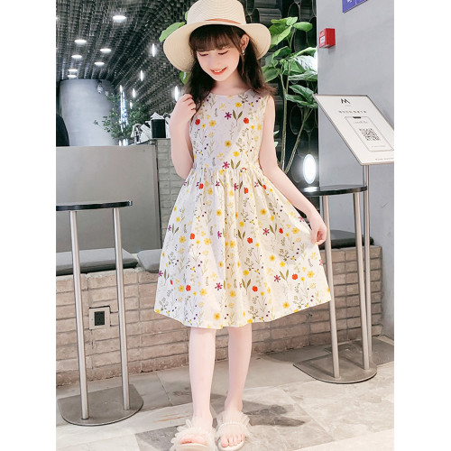 中大女童連衣裙夏季2025新款兒童純棉碎花無袖背心裙子洋氣棉布裙