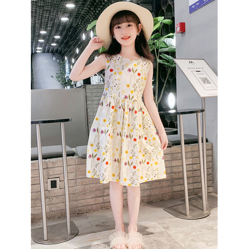 中大女童連衣裙夏季2025新款兒童純棉碎花無袖背心裙子洋氣棉布裙