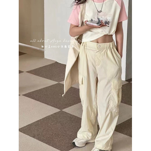 韓國童裝女童工裝褲速乾褲子夏季薄款透氣兒童休閒褲2025新款夏裝