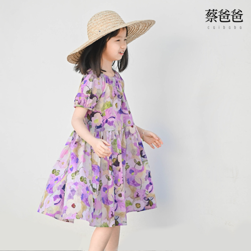 蔡爸爸童裝 2026款夏季女童連衣裙 短袖碎花裙 公主裙子 中童567