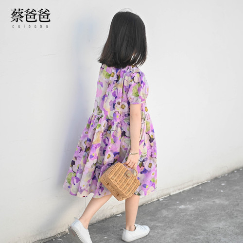 蔡爸爸童裝 2026款夏季女童連衣裙 短袖碎花裙 公主裙子 中童567