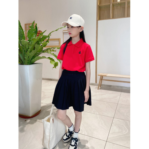 夏季紅色兒童POLO衫女童短袖t恤純棉透氣翻領半袖POLO領女孩上衣
