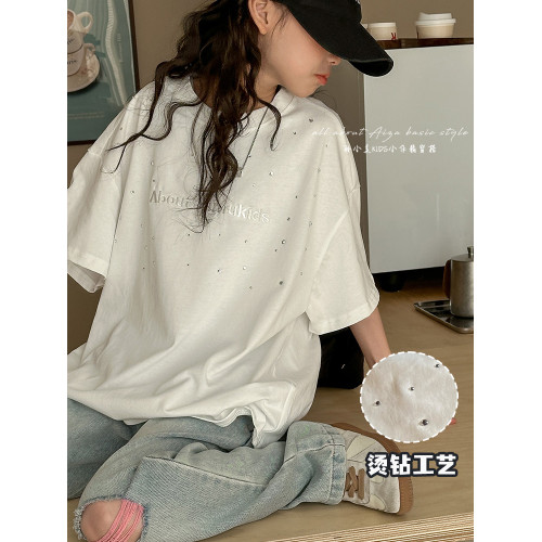 燙鑽女童短袖T恤2025夏裝新款兒童洋氣休閒上衣大童純棉打底衫潮t