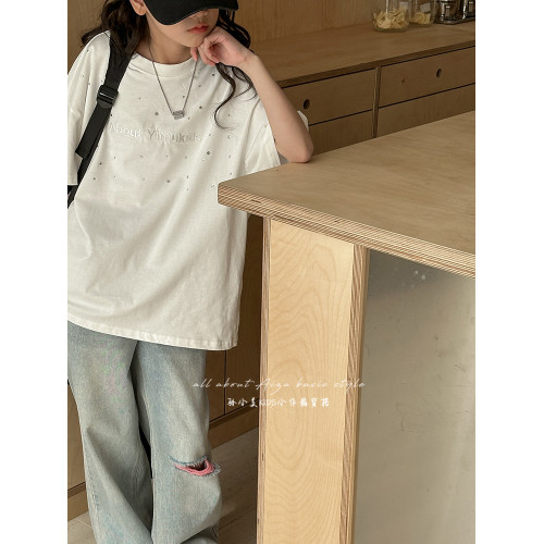 燙鑽女童短袖T恤2025夏裝新款兒童洋氣休閒上衣大童純棉打底衫潮t