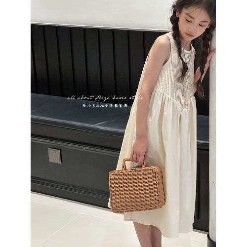 韓國童裝琴褶女童夏裝連衣裙2025新款兒童裙子高級女孩無袖背心裙