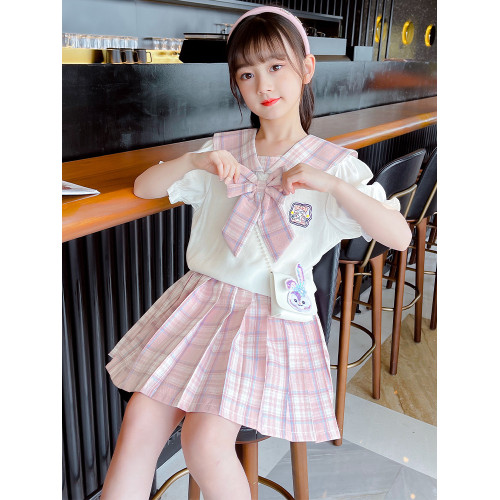 女童連衣裙洋氣夏裝2025新款女孩jk製服套裝夏款學院風裙子百褶裙
